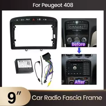 Адаптер для автомобильного радиоприемника Android, кабель питания для Peugeot 408 2012-2020 308 308SW 2007-2015, комплект рамок для крепления видеоплеера