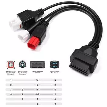 Адаптер для мотоцикла Yamaha/Honda: 3, 4, 6-контактный кабель OBD 16-контактный