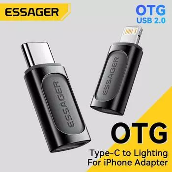 Адаптер Essager Lighting To Type C OTG USB Type C To Lighting PD 20 Вт, быстрая зарядка для IPhone 15 14 13 12 Pro Max Ios Converter Lighting to Type-c