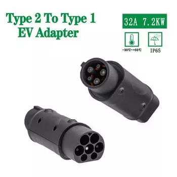 Адаптер EVSE 32А Электромобиль Автомобиль EV Зарядное устройство Разъем IEC 62196 Розетка Тип 2 - Тип 1 Розетка-адаптер EV