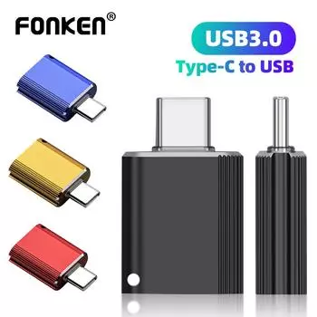 Адаптер Fonken OTG Type C к USB 3,0 OTG Type-C OTG USB C OTG с цепочкой Glow Otg для телефона, ноутбука чёрный