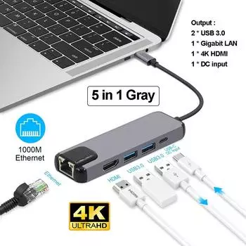Адаптер HDMI 1000 Мбит/с RJ45 4K к USB-концентратору 3,0 Thunderbolt 3 Type-C Hub VGA TF SD Slot PD для MacBook Pro 14 16 2021 Air 13 2020