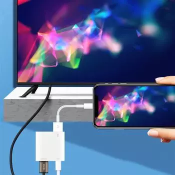 Адаптер HDMI для IOS к телевизору AV 1080P Адаптер цифрового дисплея с адаптером USB-PD 1M CC Charing Line белый