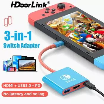 Адаптер HdoorLink 3-в-1 USB C - HDMI, совместимый с концентратором Type-C, Thunderbolt 3 - HDMI, совместимый с выходом 4K 100 Вт, порт PD для Nintendo Switch 3 IN 1 Adapter