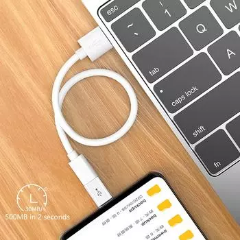 Адаптер-конвертер USB Female to Type C Male с поддержкой зарядки и передачи данных со скоростью 30 Мбит/с, белый/черный белый