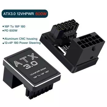 Адаптер питания 12VHPWR 600 Вт Plug-and-Play 12 + 4 16-контактный переходник между мужчинами и женщинами, вращающийся на 180 градусов для офиса