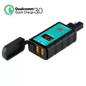 Адаптер SAE USB, водонепроницаемое быстроразъемное зарядное устройство для телефона мотоцикла, два порта USB QC3.0, быстрая зарядка с вольтметром/выключателем вкл./выкл. 6.66*3.8*2.13cm синий/чёрный