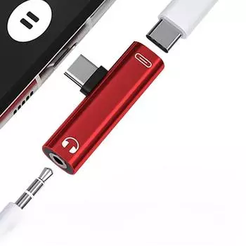 Адаптер Type-C 2-в-1 3,5-мм для наушников Аудиоадаптер T-образный Зарядка Прослушивание чёрный