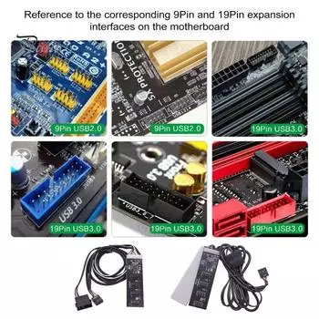 Адаптер USB 2.0 Hub с 9-контактным разъемом-разветвителем. Высокоскоростная передача данных. Высокая совместимость. Разветвитель расширения материнской платы Plug-and-Play. чёрный