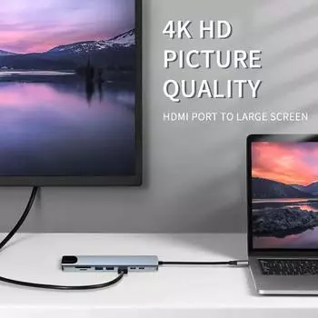 Адаптер USB C HUB 8 в 1 типа C с док-станцией порта PD C 4K HDMI 87 Вт RJ45, совместимый с ноутбуками MacBook Pro Air USB C