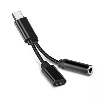 Адаптер USB C на 3,5 мм для наушников, совместимый с дополнительным кабелем Type C на наушники, цифровой аудиоконвертер чёрный