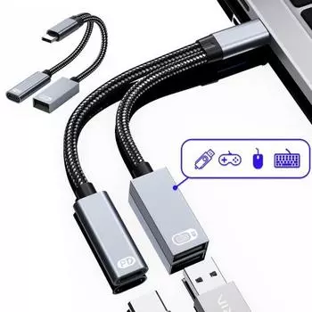 Адаптер USB C на USB OTG с быстрой зарядкой PD 60 Вт, 2-в-1, тип C на женский USB 3.0, разветвитель для iPhone серый