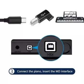# Адаптер USB Type C - USB Type B для MIDI-контроллера принтера (Черный Локоть)