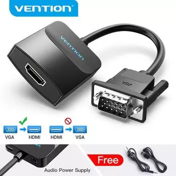 Адаптер Vention VGA к HDMI с поддержкой звука 1080P для ПК, ноутбука и HDTV-проектора, видео-аудио конвертер 15cm чёрный