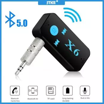 Адаптер X6 Bluetooth 5,0 Приемник Авто Разъем 3,5 мм Автомобильный Bluetooth Aux Kit Поддержка TF-карты A2DP Аудио Стерео Bluetooth HandFree Приемник чёрный