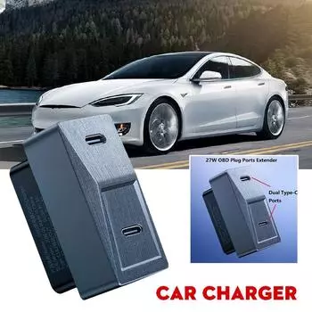 Адаптер зарядного устройства OBD для Tesla Highland 2024, быстрая зарядка, два порта USB C + порт USB 27 Вт, автомобильная электроника