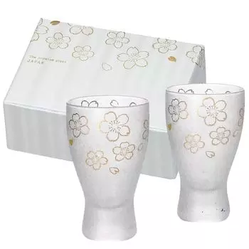 ADERIA Sake Premium Cherry Blossom Sake Glass Pair Made in Comes in a Cosmetic Sake Gift for Housewarming Birthday Anniversary Gift S6063 Glass, Set,