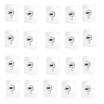 Adhesive Screw Hooks for Wall Without Drilling, 20 Pack Adhesive Screw Hooks for Wall Heavy Duty Strong Nail Free Hanging, Kitchen Accessories Items