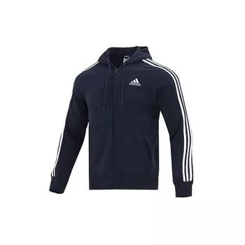 Adidas 3-полосная толстовка с капюшоном на молнии, мужская верхняя одежда, темно-синий GK9053 2XL