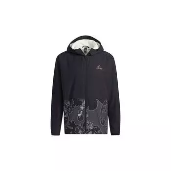 Adidas Aop Block ветрозащитная теплая куртка с капюшоном на флисовой подкладке мужская верхняя одежда черный GT6484 L