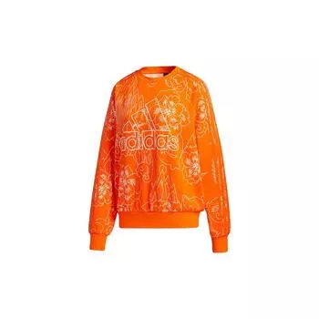 Adidas Aop Sweat Logo Print Повседневный спортивный пуловер с круглым вырезом Женский топ Оранжевый GT6487 S