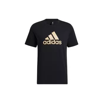 Adidas Большой логотип с круглым вырезом Спортивная футболка с коротким рукавом Мужские топы Черные HE7426 M