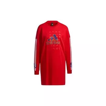 Adidas Платье-толстовка Cny со спортивным принтом, женское платье, красное GQ8842 S