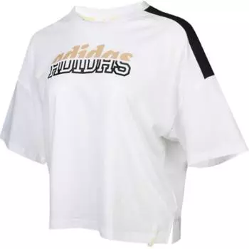Adidas Cva Gfx Tee 1 Круглый вырез с надписью Повседневная футболка с коротким рукавом и заниженной линией плеча Женская футболка Белый GK8740 XL