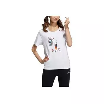 Adidas Футболка Neo W Splf Tee 1 с забавным принтом, повседневная спортивная футболка с круглым вырезом и коротким рукавом, женские топы, белая HC3835 M
