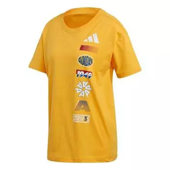 Adidas Футболка Performance Athletics Pack с круглым вырезом и рисунком, мягкая хлопковая футболка с коротким рукавом, женская футболка Active-Gold ED6185 L
