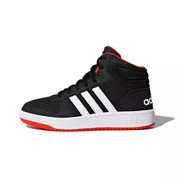 adidas Hoops 2.0 Mid J Black Hi-Res Red Детские кроссовки Core-Black Cloud-White B75743