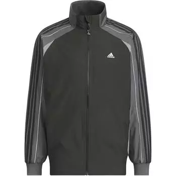 Adidas Куртка унисекс с принтом логотипа, полосатым воротником-поло, застежкой-молнией на плече и длинным рукавом, черная JG8575 L