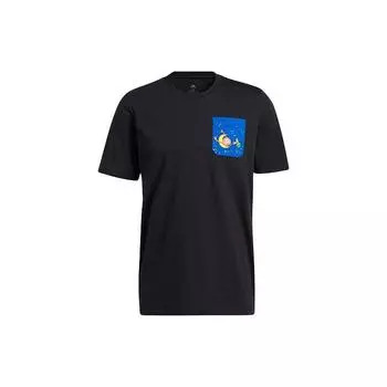 Adidas Lil Stripe Pocket Cartoon Print Баскетбольная футболка с круглым вырезом и коротким рукавом Мужские топы Черный GQ8377 XXL