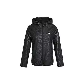 Adidas Logo Однотонная тканая куртка на молнии с капюшоном Женская верхняя одежда Черный GQ0616 S