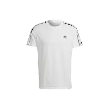 Adidas Logo Вышитый логотип в полоску с круглым вырезом Спортивная футболка Мужские топы Белые HK2798 M