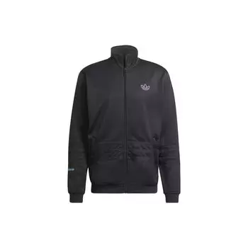 Adidas Мужская куртка с длинным рукавом и вышитым логотипом Originals, застегивающаяся на молнию, воротником-стойкой, черная HE4689 M