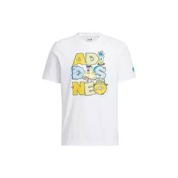 Adidas Neo Alphabet с мультяшным принтом и круглым вырезом, повседневная футболка, мужские топы, белые HS6806 XL