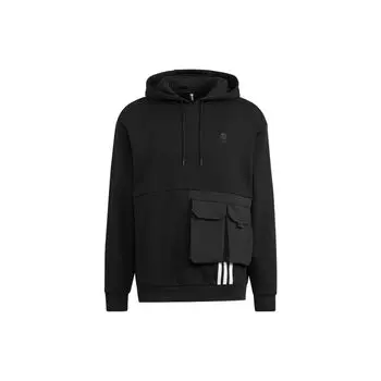 Adidas Neo сплошной цвет с принтом логотипа толстовка с капюшоном на шнурке толстовка с длинными рукавами топы унисекс черный HN2404 S