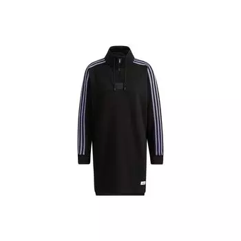 Adidas Neo Sporty Casual 1/4 Полосатое платье с воротником-стойкой и длинным рукавом Женское платье Черное GS2606 M