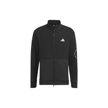 Adidas Однотонная мужская куртка с логотипом бренда и воротником-стойкой, черная HY0974 S