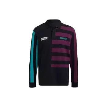 Рубашка поло Adidas Originals Color Block с буквенным принтом в полоску с длинным рукавом, мужская черная рубашка поло GU6981 XS