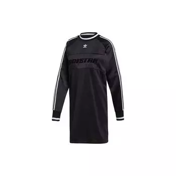 Adidas Оригинальное платье с цветными блоками и полосатым принтом в виде букв, круглым вырезом и длинным рукавом, женские платья, черное DH4233 XS