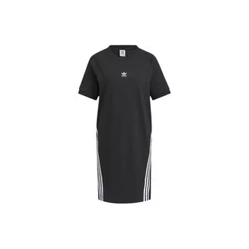 Adidas Оригинальное спортивное платье с цветными блоками, удобное платье с коротким рукавом, женские платья, черное JF0661 XXS