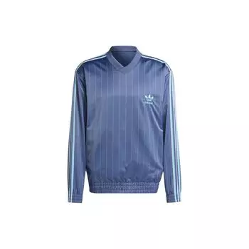 Adidas Оригинальный вышитый логотип в полоску с V-образным вырезом, спущенные плечи, длинный рукав, футболка для мужчин, топы, индиго IU0195 XS