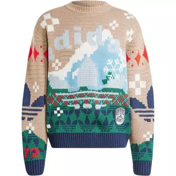 Adidas Originals Holiday Pattern Print Свободный вязаный свитер с круглым вырезом и длинными рукавами Женские топы Розовый Коричневый IT1740 XS