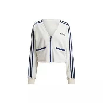 Adidas Originals однотонный свитер на молнии с v-образным вырезом, вышивкой логотипа и тремя полосками, женские топы белого цвета HL6585 M