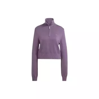 Adidas Originals Premium Essentials Вязаный топ с длинными рукавами и полумолнией Женские топы Темно-серый Фиолетовый IJ8296 L