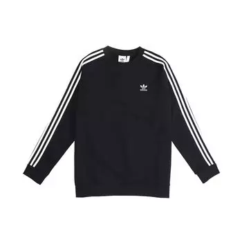 Adidas Originals Trefoil 3-полосный флисовый пуловер с круглым вырезом, мужская толстовка, черный DV1555 S