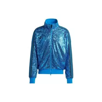 Adidas Originals Trefoil Blue Version Series Логотип в полоску с пайетками Куртка на молнии Мужская верхняя одежда Bird-Feather-Blue IA2463 S