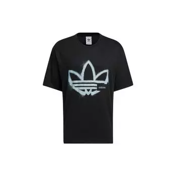 Adidas Originals Трилистник с круглым вырезом и заниженными плечами Футболка с короткими рукавами и принтом логотипа Топы унисекс Черный HS2007 S